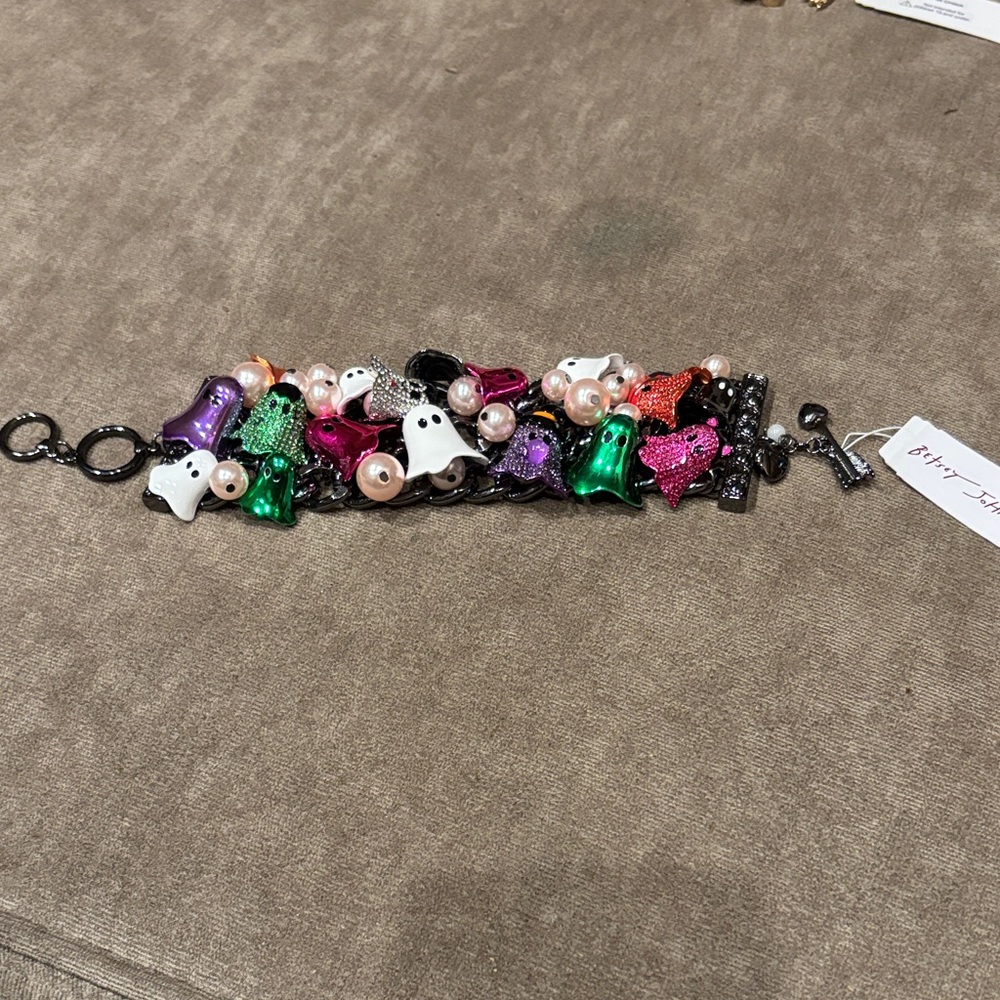 Betsey Johnson Festive Charm Bracelet with Green and Pink Accents